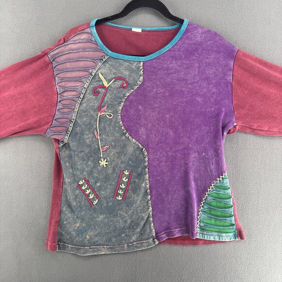 Vintage 90s Y2K Nepal? Embroidered Bohemian Long Sleeve Top No Tags M/L? - Picture 3 of 9